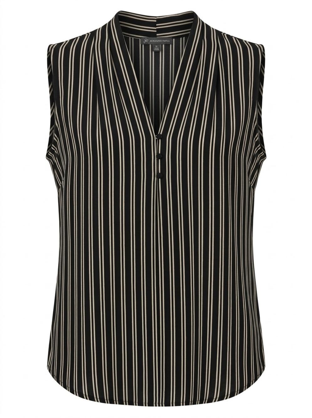 Adrianna Papell Black Beige Striped Sleeveless V-Neck Blouse Women Size M